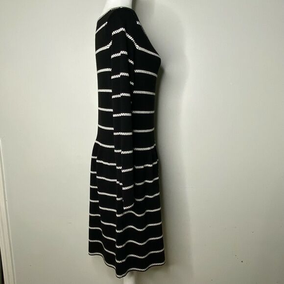 Eliza J. Black and White Striped Long Sleeve A-Line Dress Size L - Picture 2 of 9